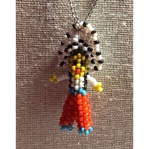 Southwestern Native Boy Chief Beaded Pendant Necklace -- 18"